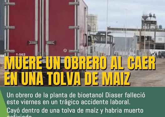 Trágico accidente laboral. Muere un operario al caer en una tolva de maiz.
