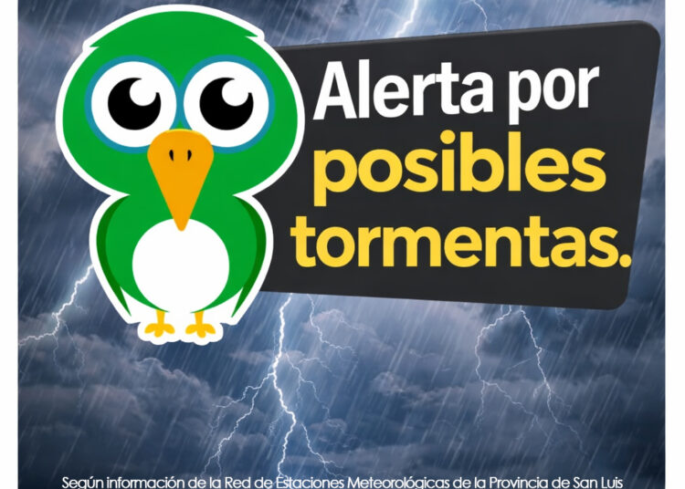 Alerta Meteorológico por tormentas para del Departamento Pedernera y Dupuy
