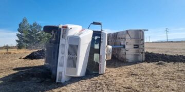 Un joven resultó lesionado tras volcar en un camión que realizaba tareas de descarga dentro de una estancia