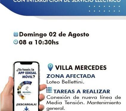 Corte programado del servicio eléctrico este domingo